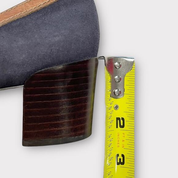 TORY BURCH navy suede & brown leather block career office heels size 7.5 - Picture 9 of 9